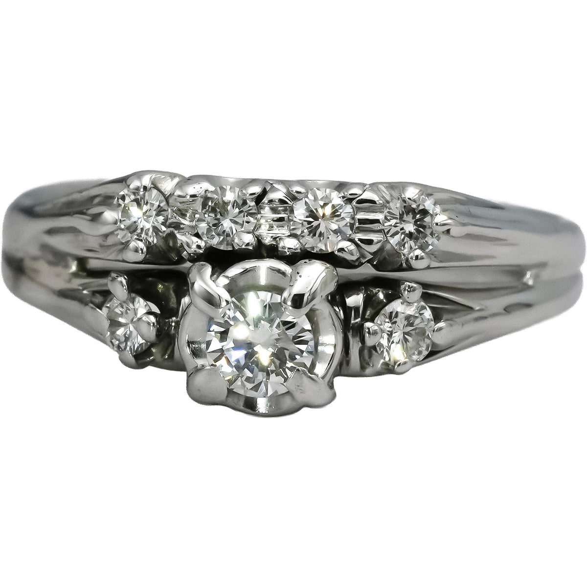 Vintage Antique 14k White Gold Diamond Ring 0.50CT w/ 0.25CT Center Size 8