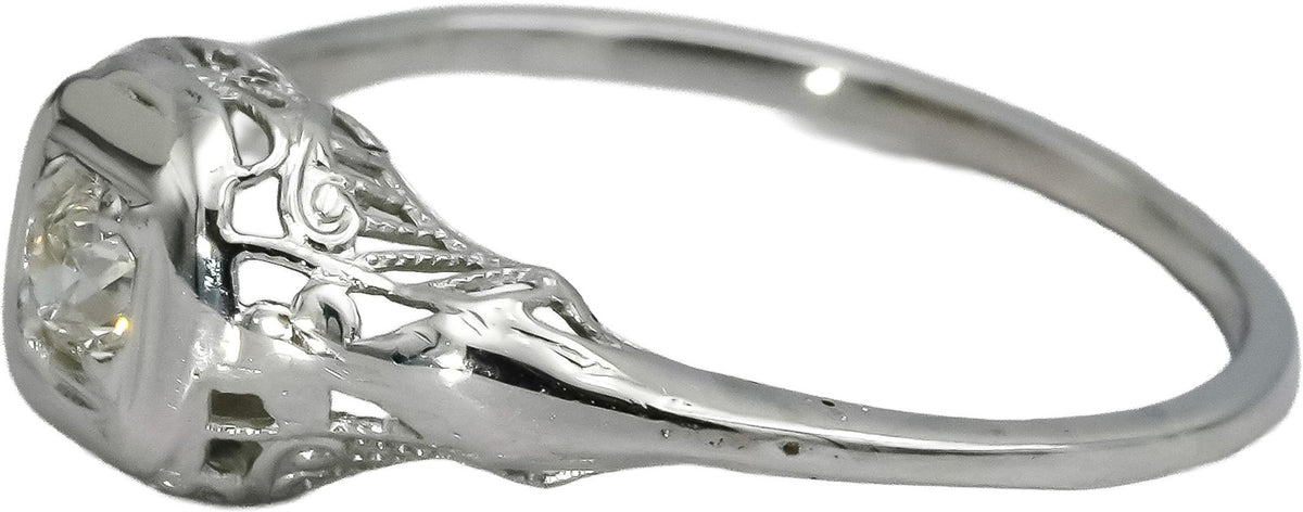 Vintage Antique Deco 14k White Gold VS Diamond Solitaire Ring 0.10CT Size 7.75