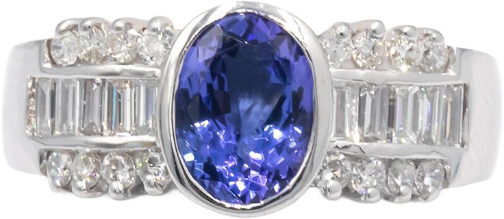 KALATI 18k White Gold 1.50CT Diamond and Tanzanite Ring Size 6.75
