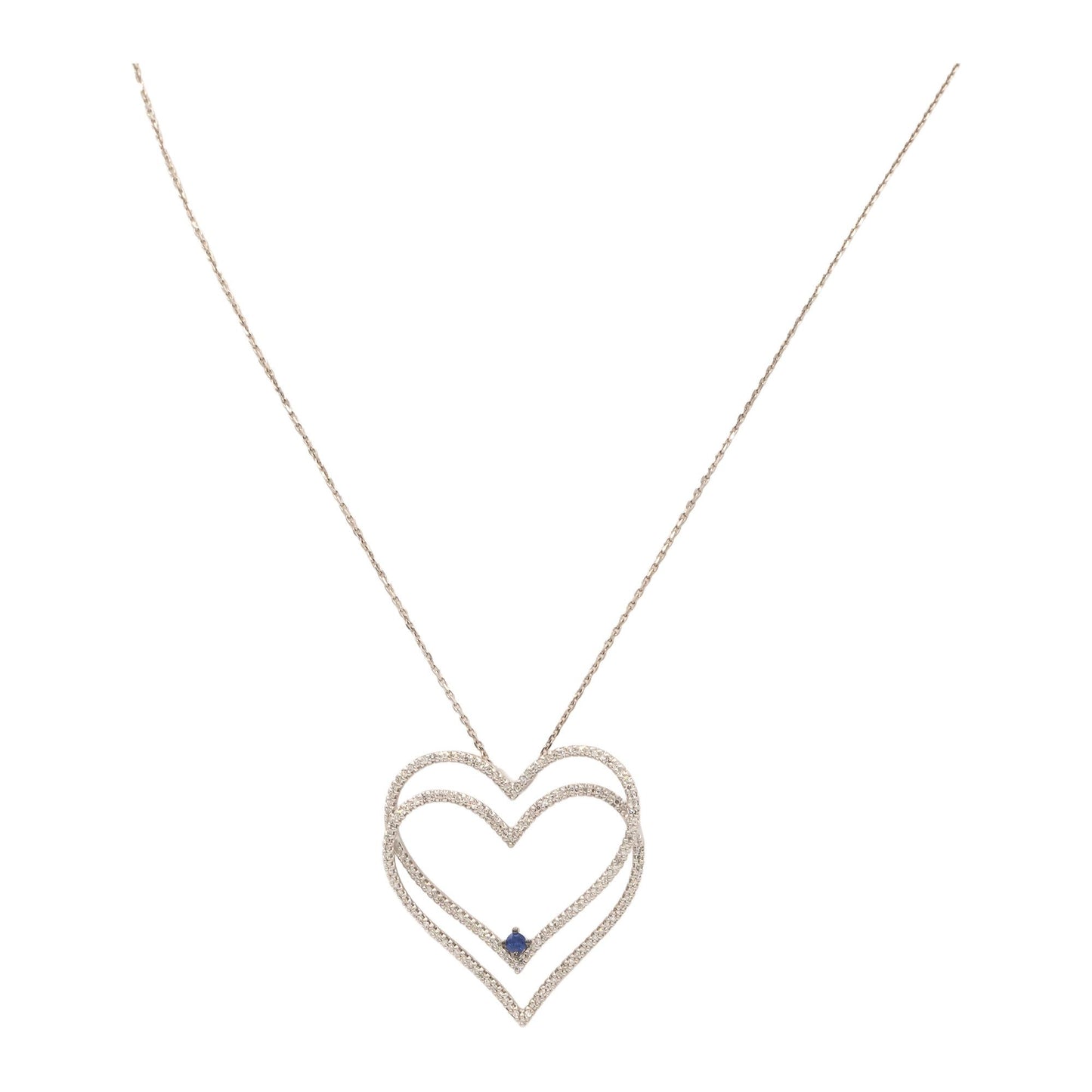 Vera Wang Collection 10K White Gold Diamond & Sapphire Double Heart Necklace