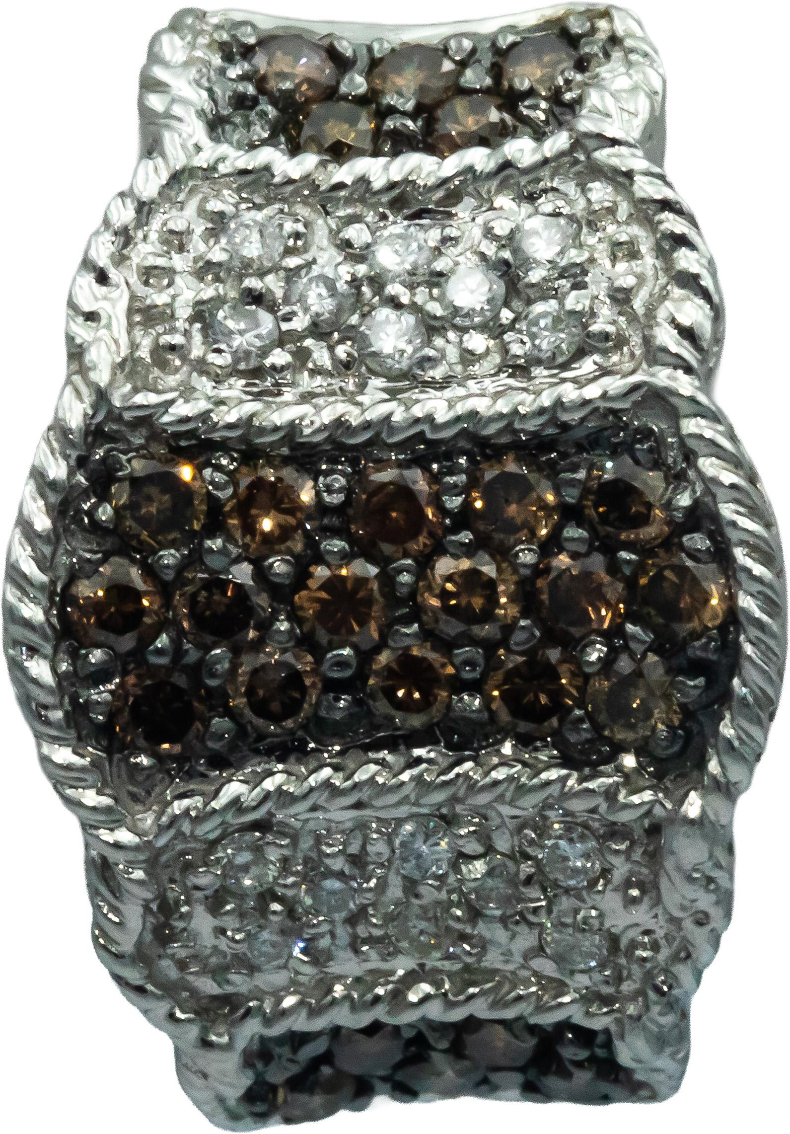 14k White Gold 1.25CT White and Brown Diamond Cluster Curved Earrings