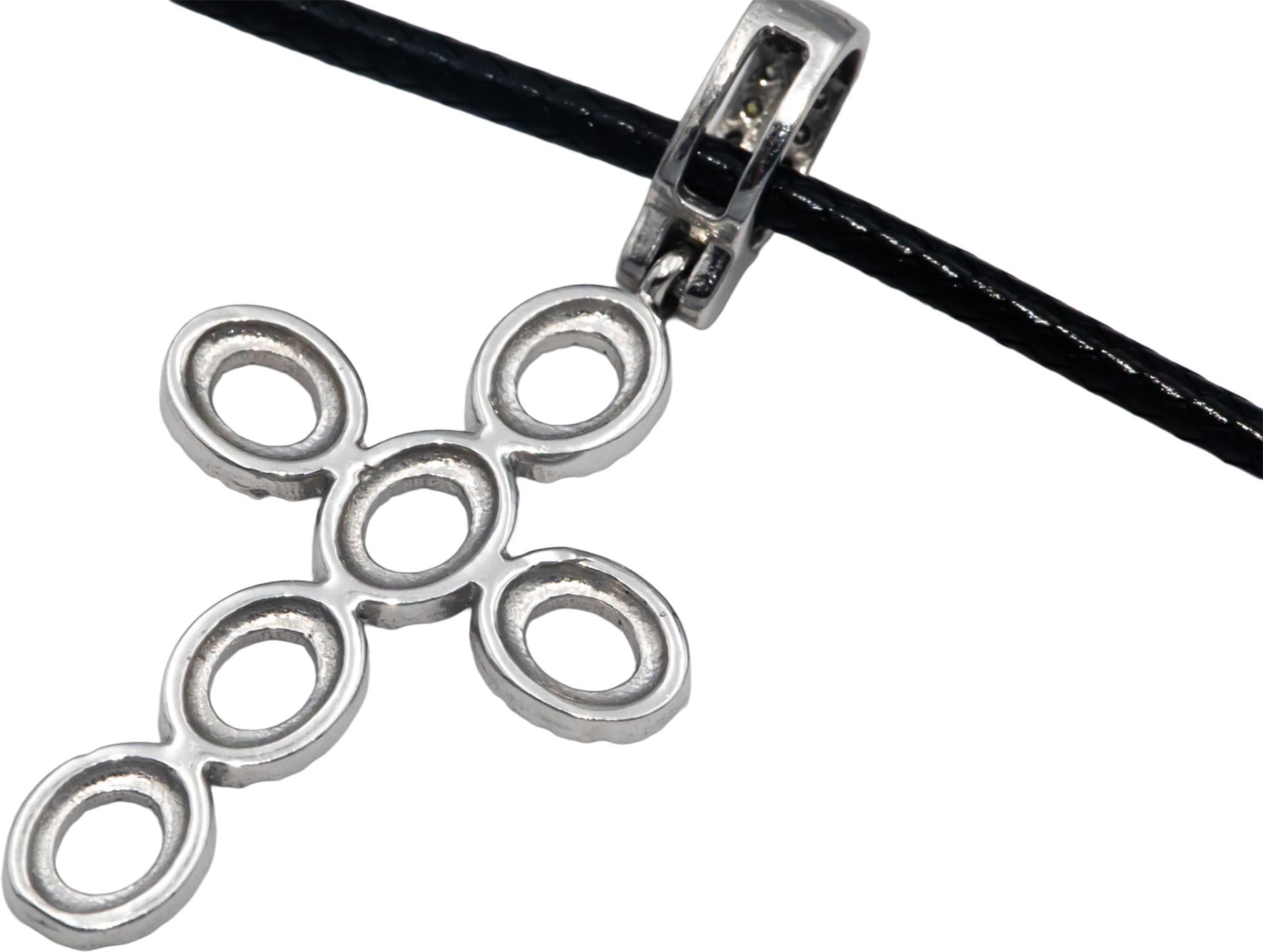 10k White Gold 0.44CT Diamond Cross Crucifix Pendant on Cord Necklace