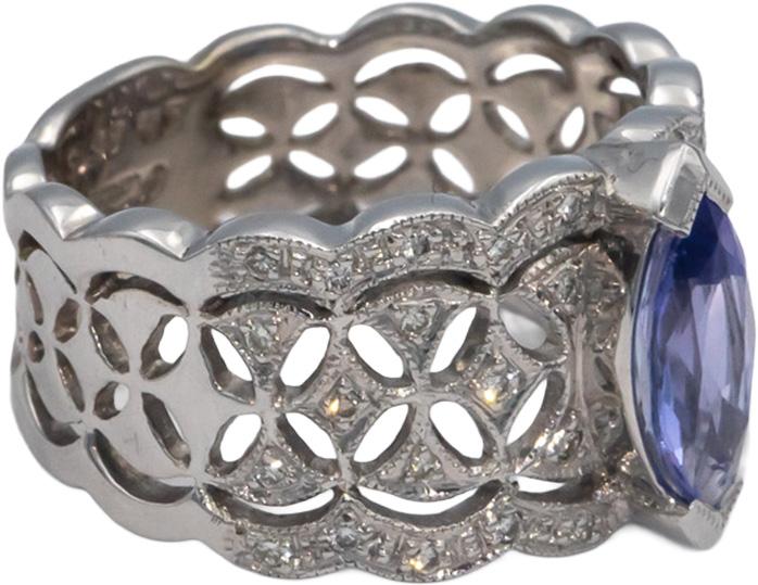KALATI Designer 14k White Gold 1.10CT Diamond and Tanzanite Ring Size 7