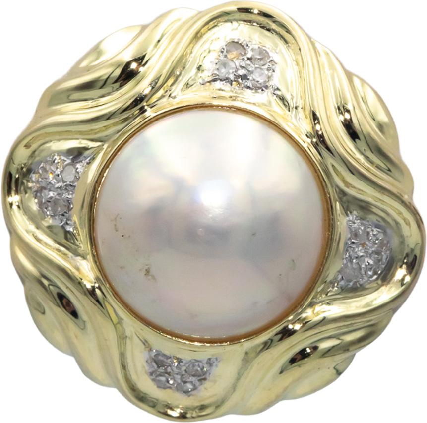 14k Yellow Gold 0.15CT Diamond and 12mm Mabe Pearl Earrings