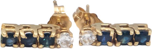 14k Yellow Gold 0.80CT Diamond and Blue Sapphire Dangle Stud Earrings