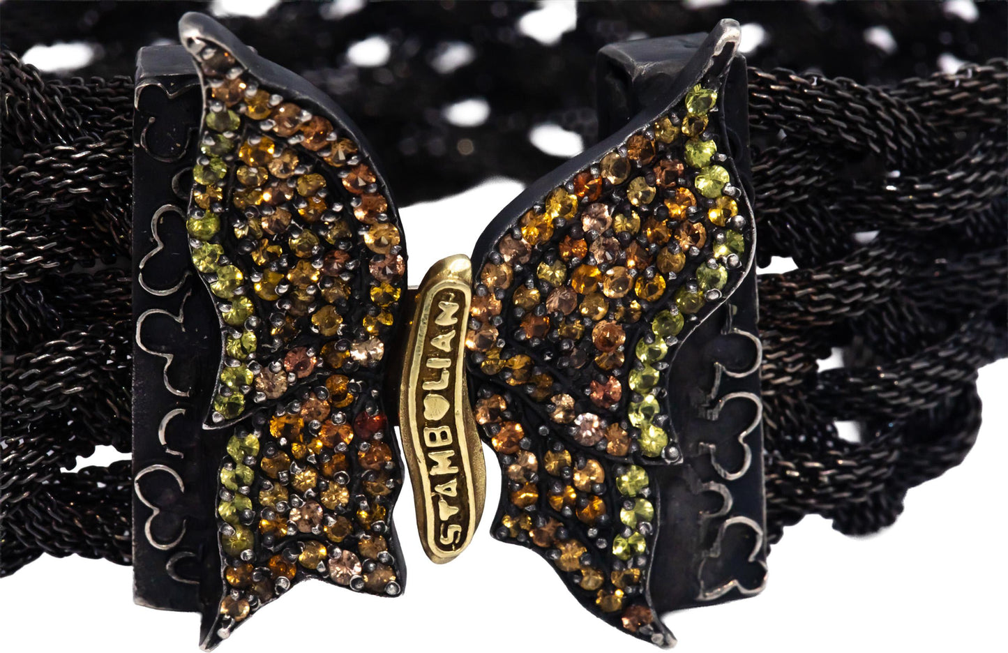STAMBOLIAN 18k Gold Sterling Silver 2.0CT Yellow & Orange Sapphire Mesh Bracelet