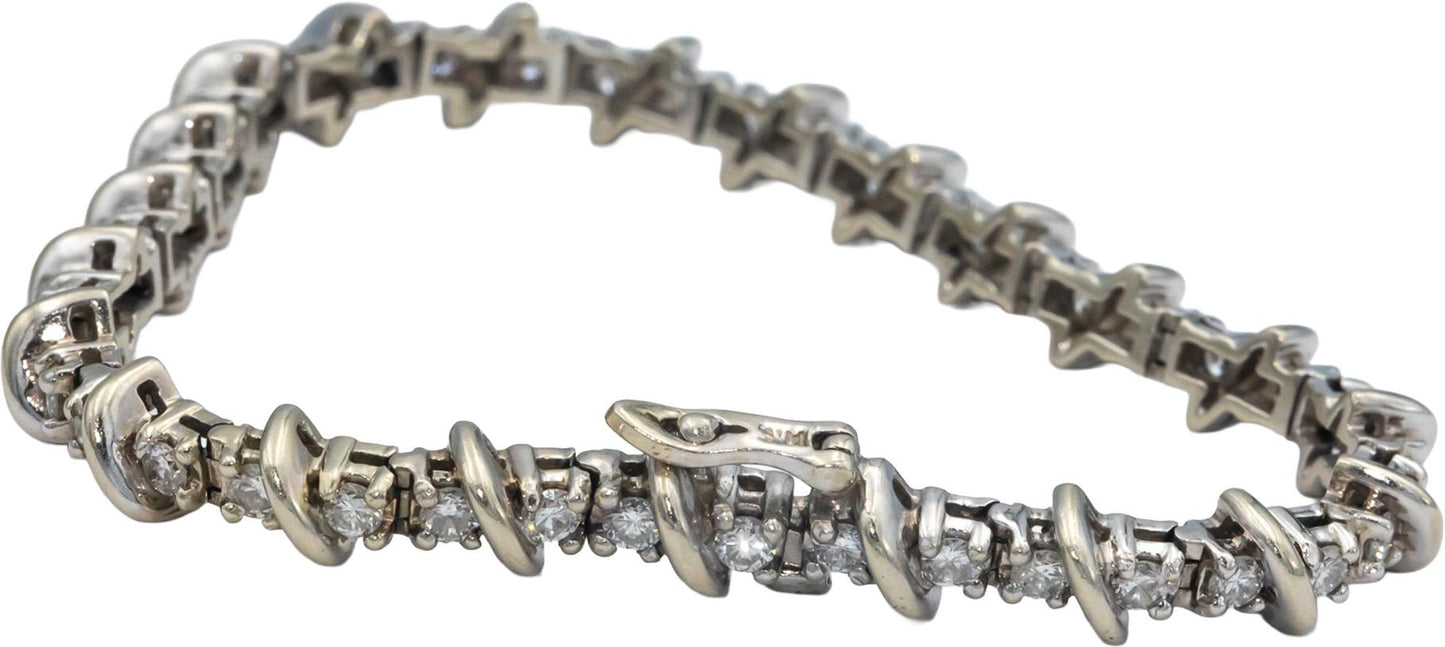 14k White Gold Round Diamond Fancy Link Tennis Bracelet 2.50CT