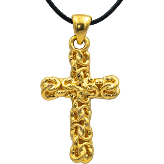 14k Yellow Gold Braided Style Cross Crucifix Pendant Necklace