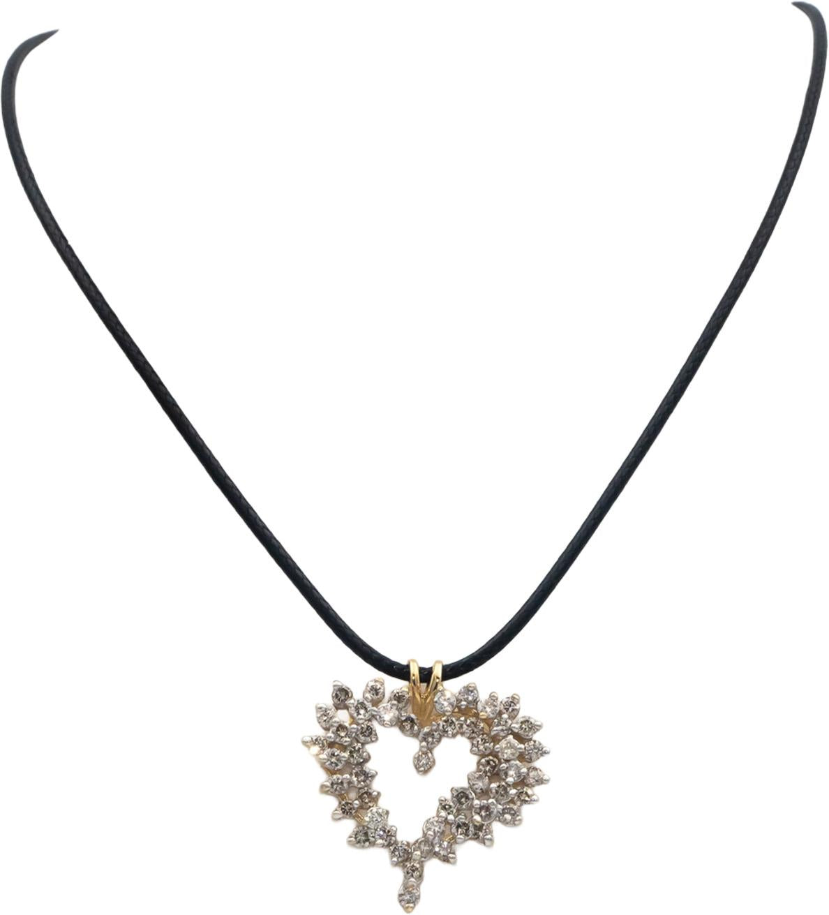 14k Yellow Gold 2.50CT Round Cut Diamond Cluster Heart Pendant Necklace