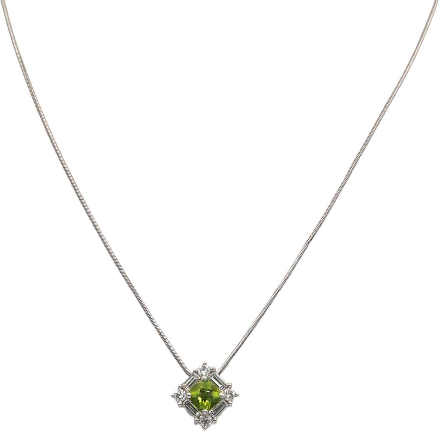 14k & 18k White Gold 1.75CT VS Diamond and Peridot Pendant Necklace