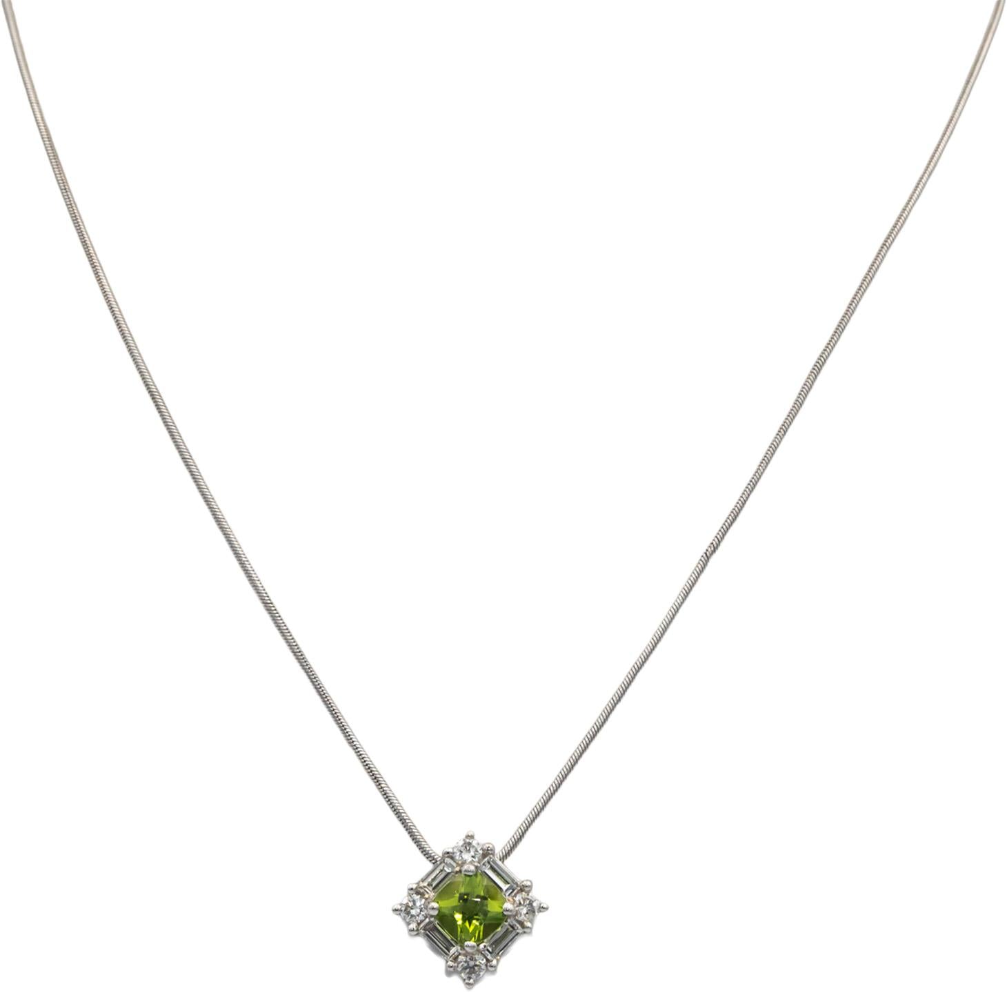 14k & 18k White Gold 1.75CT VS Diamond and Peridot Pendant Necklace