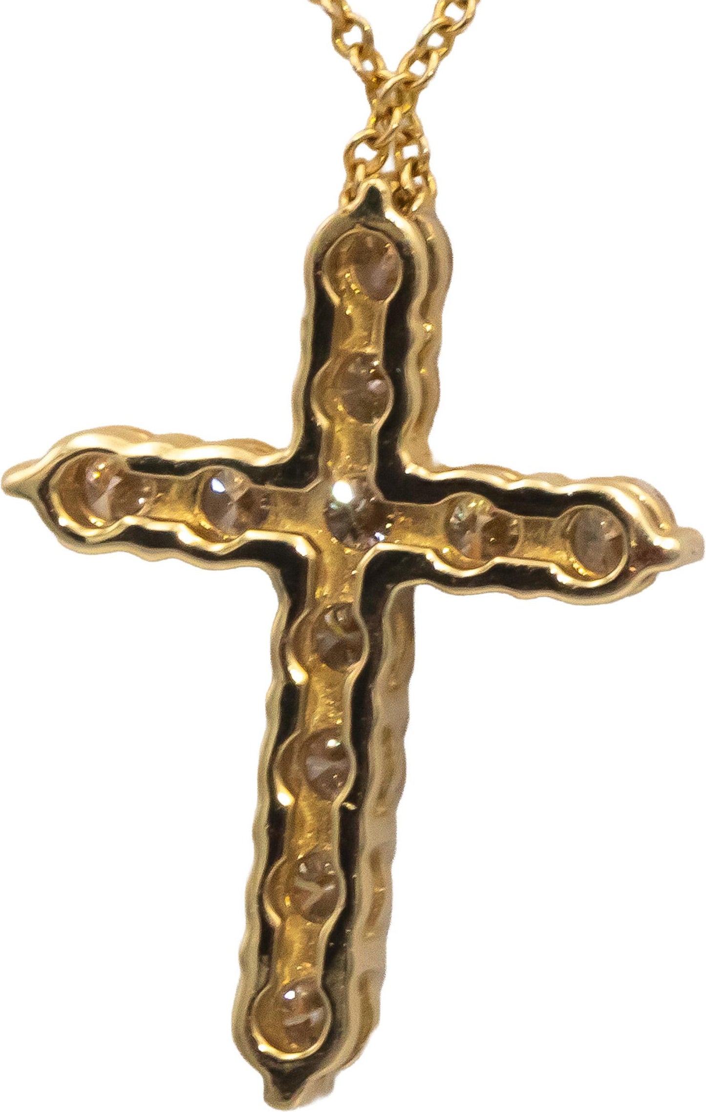14k Yellow Gold 0.75CT VS Diamond Cross Crucifix Pendant Necklace