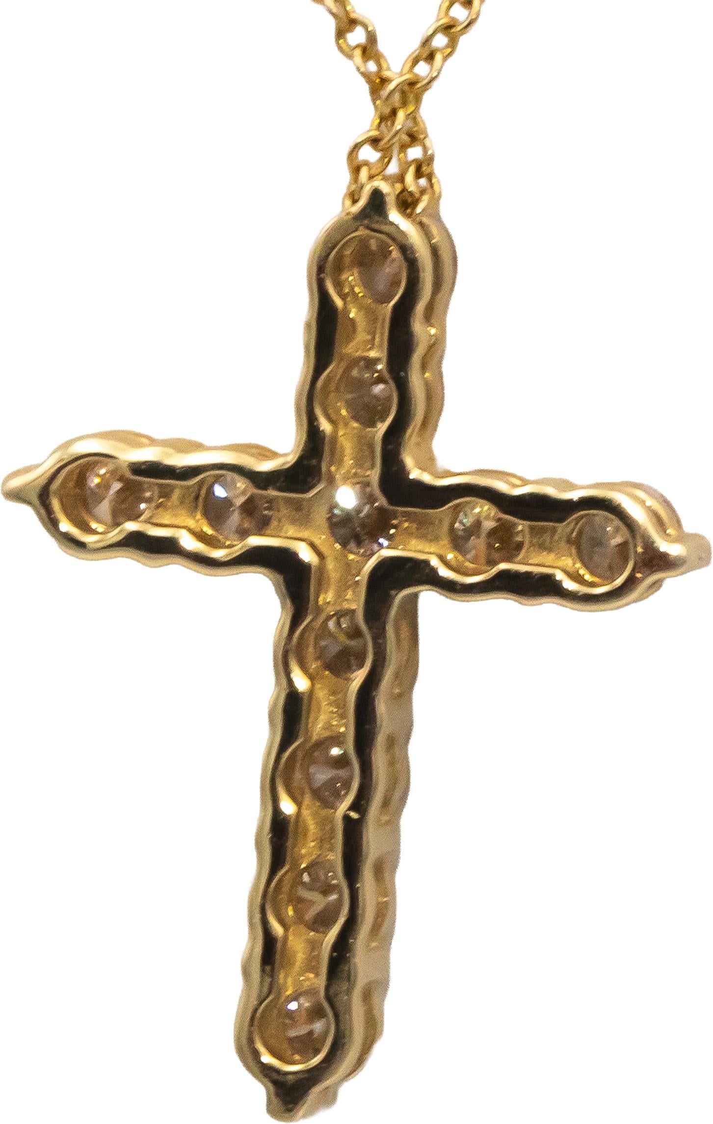 14k Yellow Gold 0.75CT VS Diamond Cross Crucifix Pendant Necklace