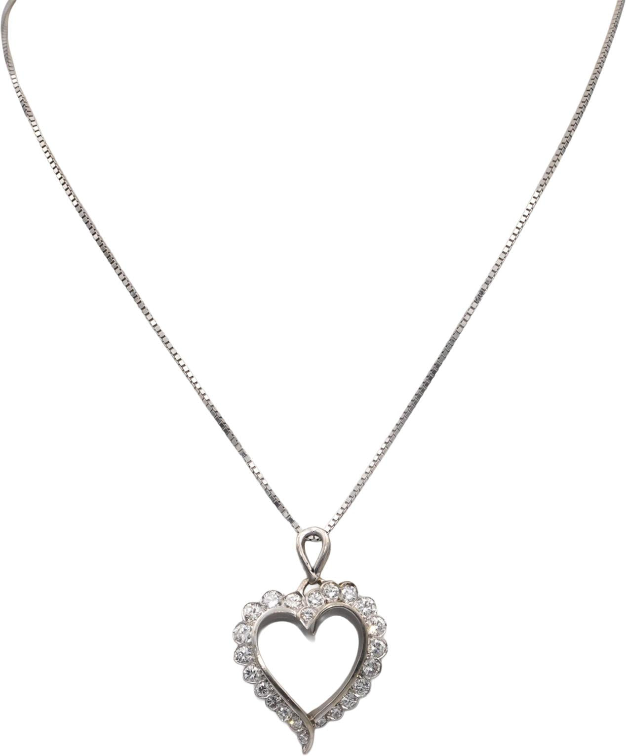 14k White Gold VS Diamond Open Heart Pendant Chain Necklace 1.0CT