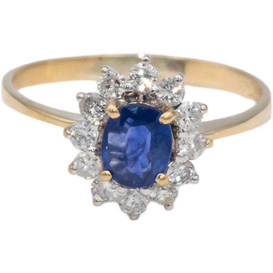 14k Yellow and White Gold 0.83CT Diamond and Sapphire Halo Ring Size 7