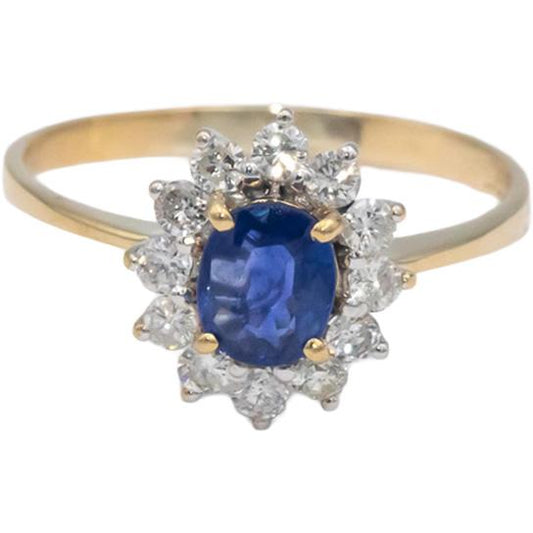 14k Yellow and White Gold 0.83CT Diamond and Sapphire Halo Ring Size 7