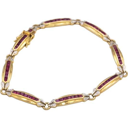 Designer 18k Yellow Gold 1.90CT Diamond and Ruby Fancy Link Bracelet