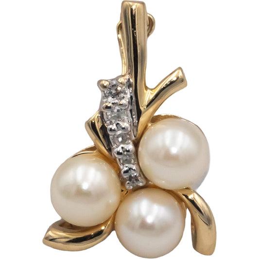 14k Yellow Gold 0.08CT Diamond and 5.8mm Pearl Pendant