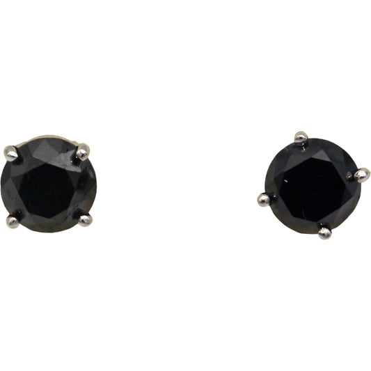 14k White Gold 2.85CT Round Cut Black Diamond Stud Earrings