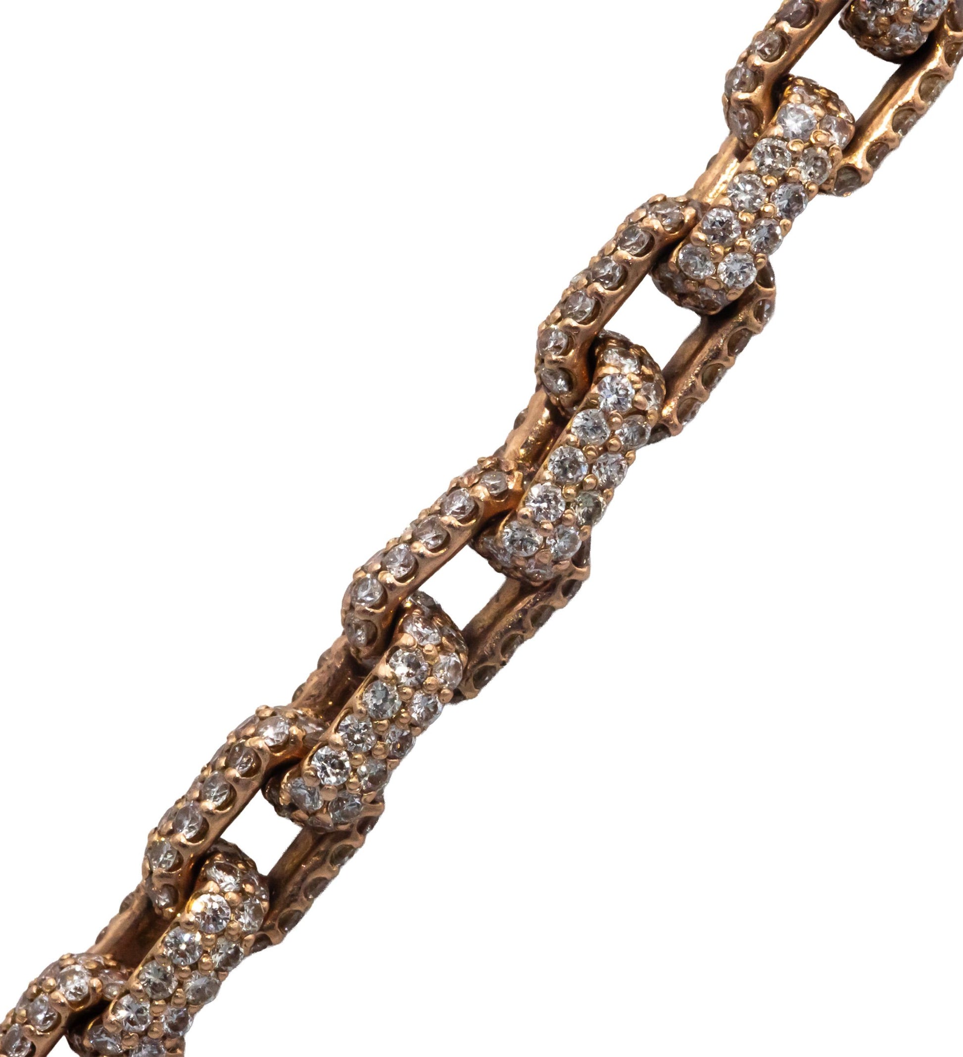 Diamond 14k Rose Gold Pave Iced Out Anchor Link 21.75" Long Necklace 32.69CT