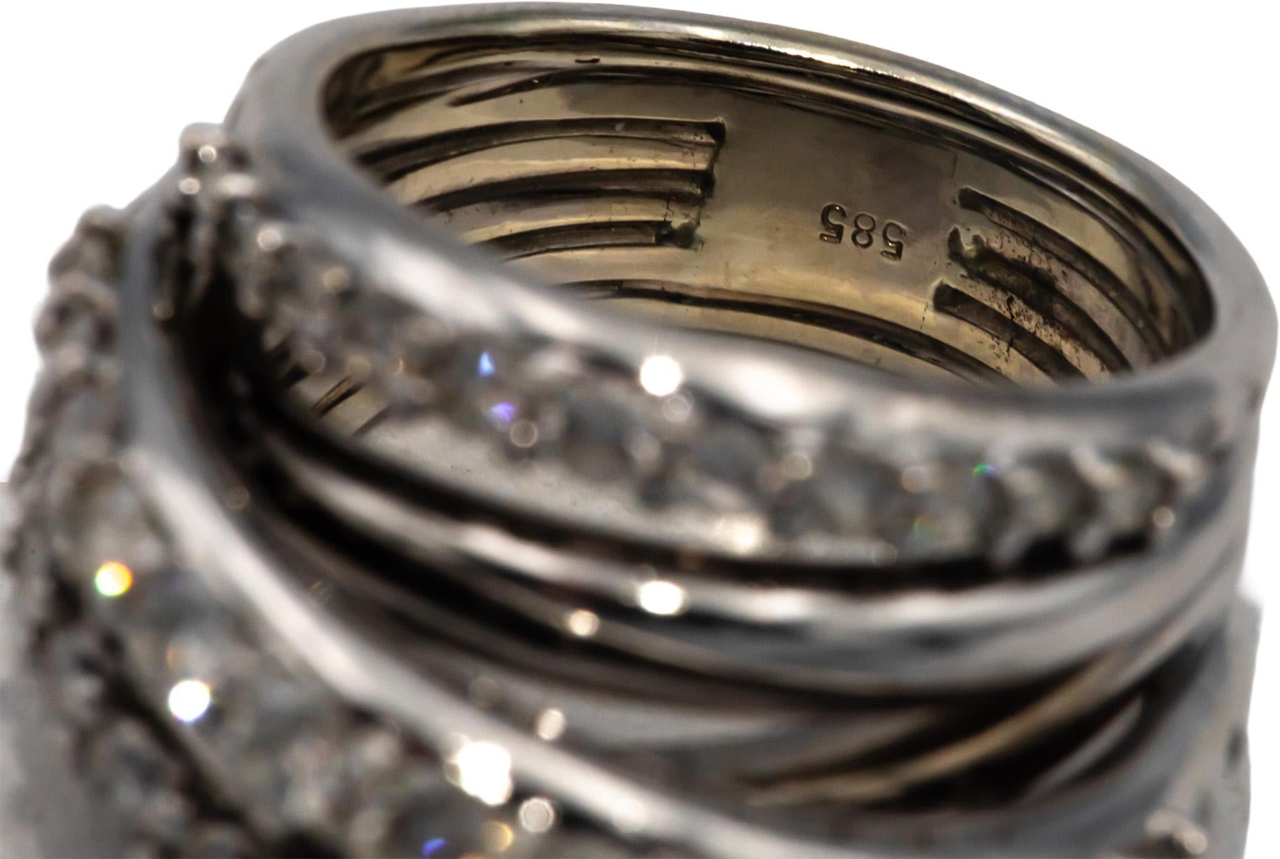 14k White Gold Round Diamond Multi-Band Ring 2.0CT Size 7.25