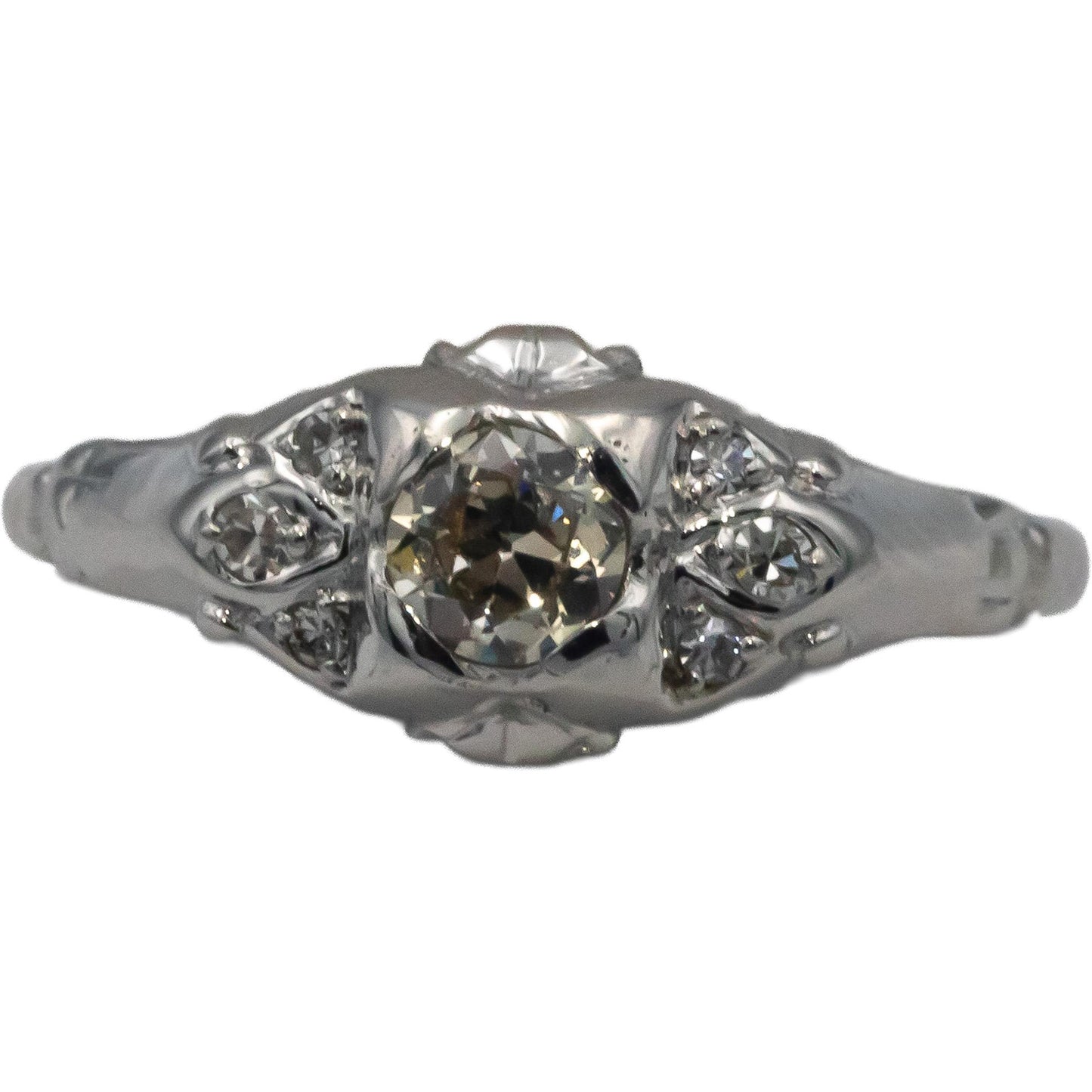 Vintage Antique 14k White Gold 0.33CT Diamond Ring w/ 0.25 Center Size 7