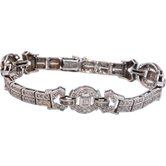 18k White Gold Round and Baguette Cut Diamond Fancy Link Bracelet 3.0CT