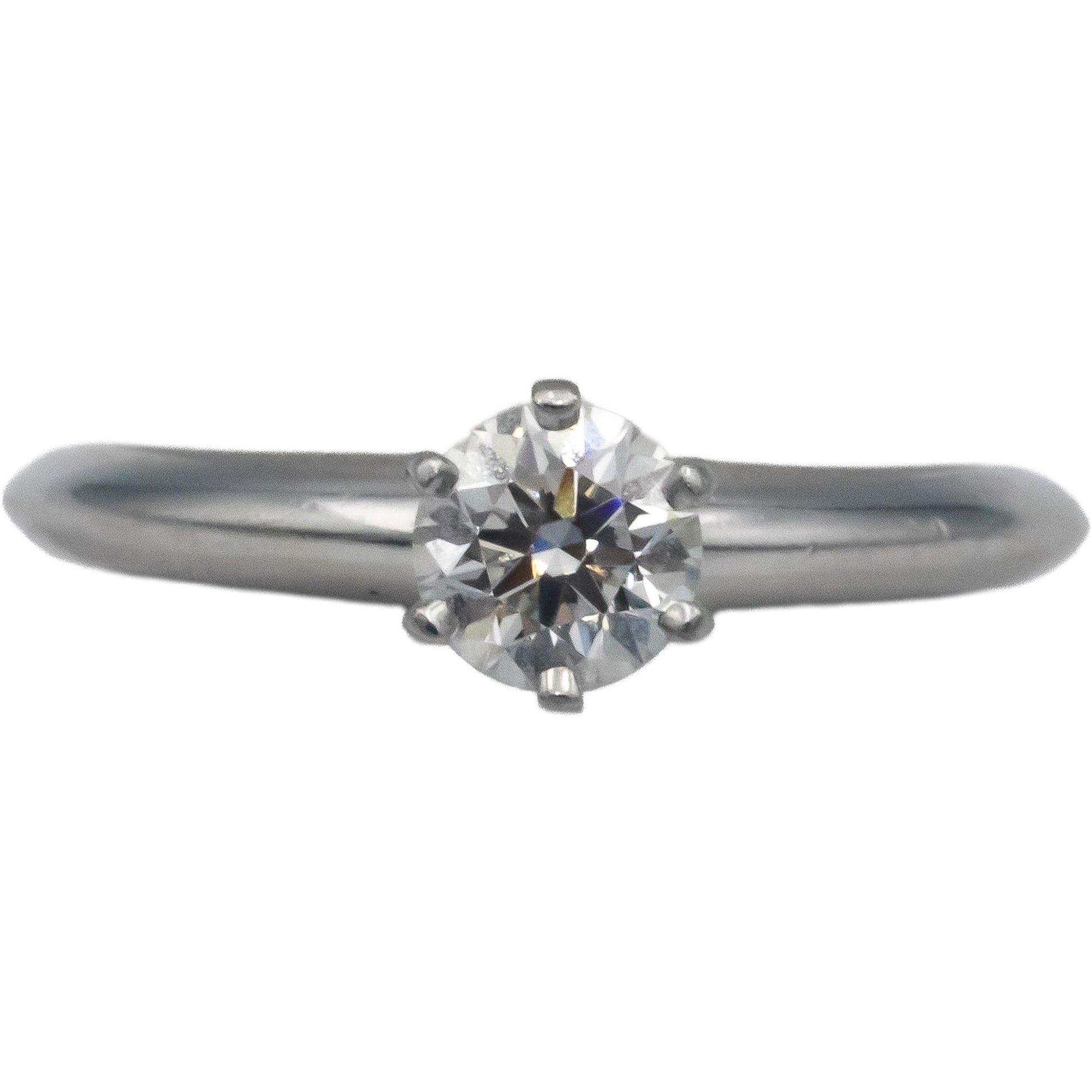 $8800 TIFFANY & CO. Platinum .63CT Round Diamond Engagement Ring w/ Box Papers