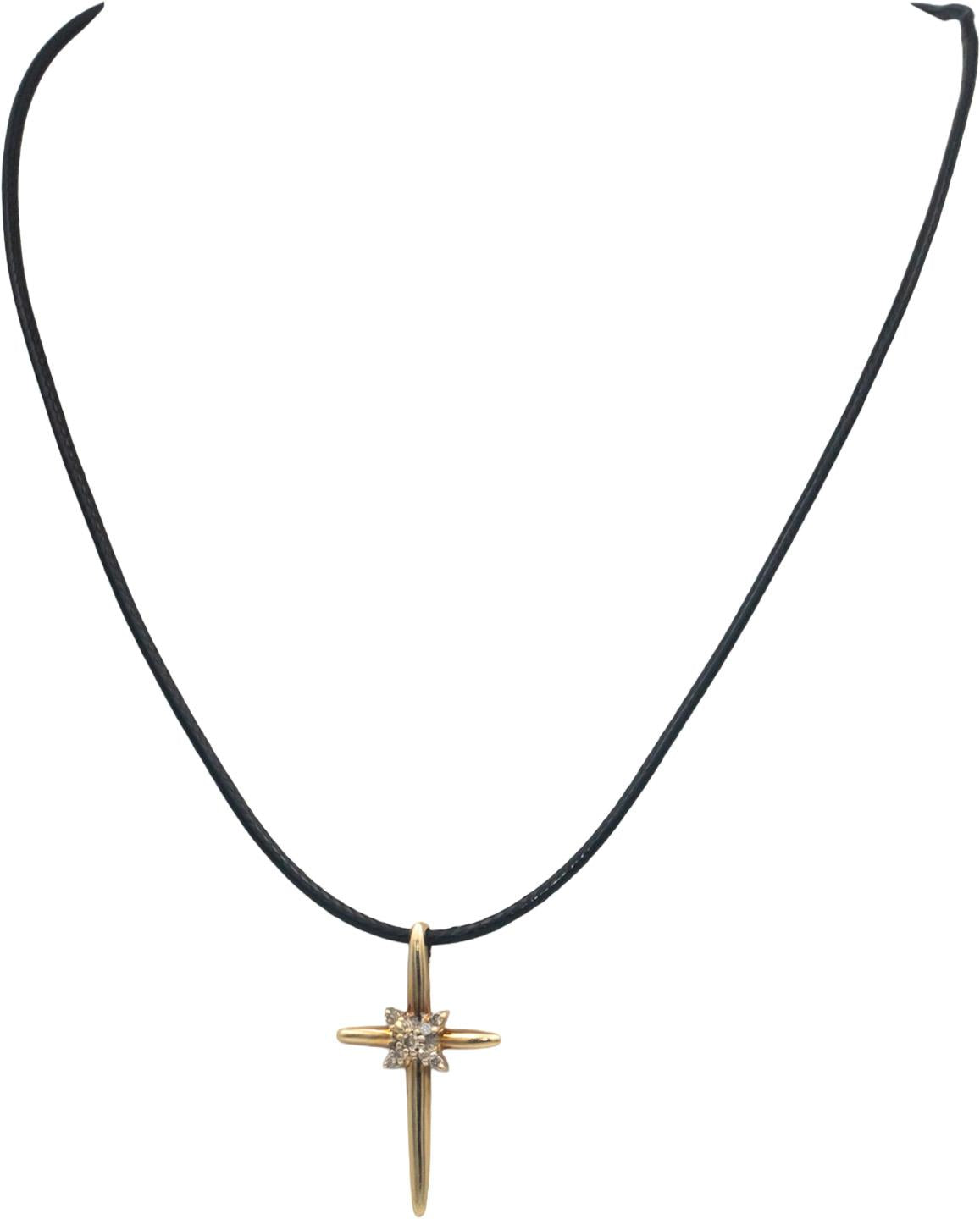 14k Yellow Gold 0.10CT Round Cut Diamond Cross Crucifix Pendant Necklace