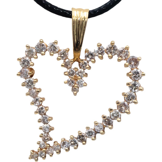 18k Yellow Gold 1.50CT Round Cut Diamond Heart Pendant Necklace