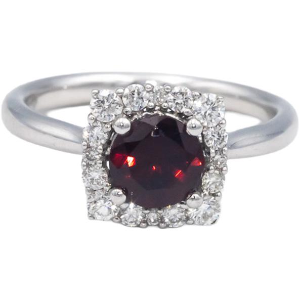 14k White Gold 1.28CT Round Cut Diamond and Garnet Halo Ring Size 6