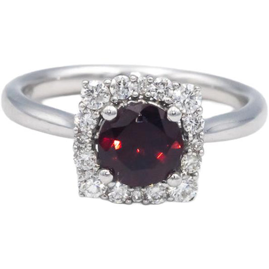 14k White Gold 1.28CT Round Cut Diamond and Garnet Halo Ring Size 6