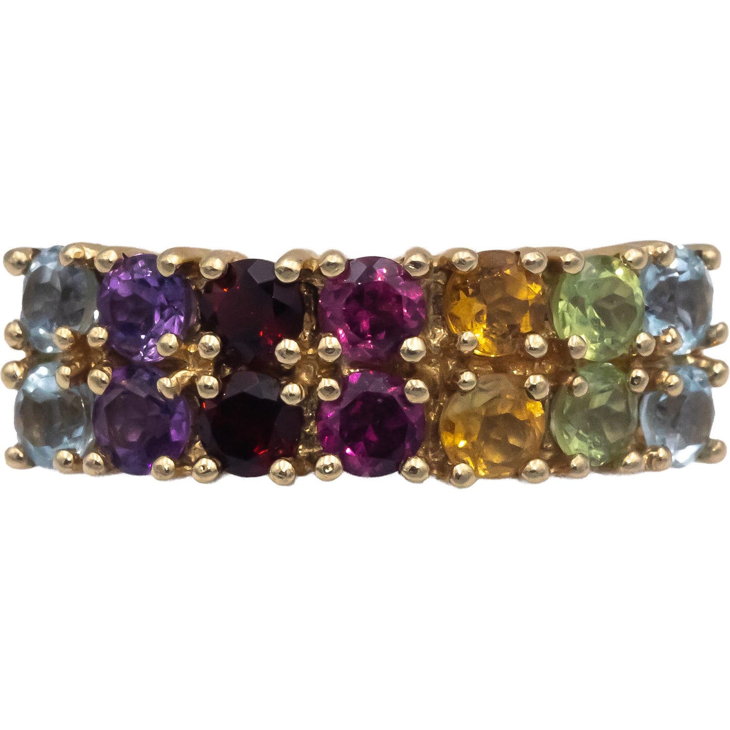 14k Yellow Gold 2.0CT Round Cut Assorted Rainbow Gemstone Band Ring Size 7
