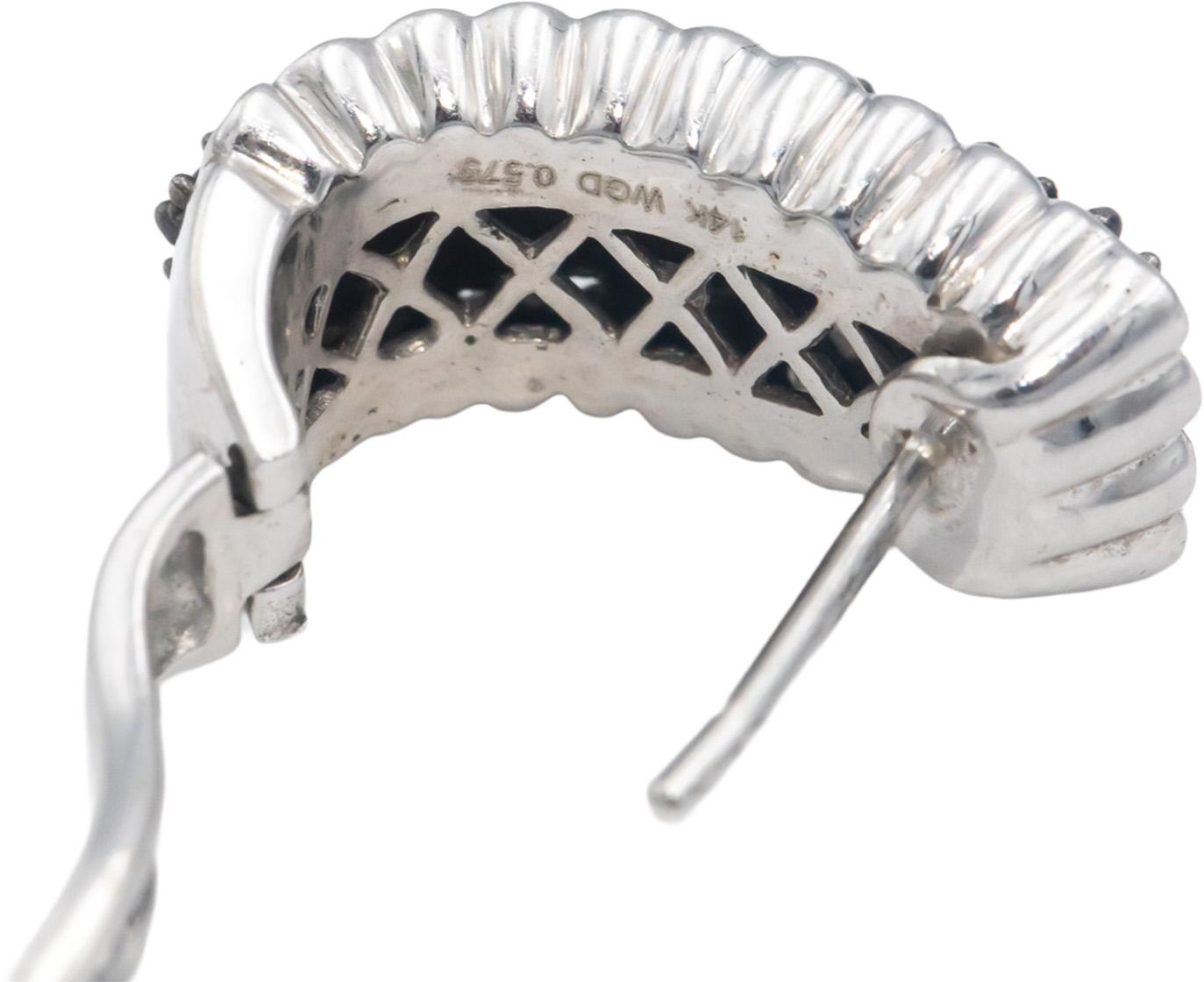 14k White Gold Jewelry White and Black Diamond Curved Earrings 1.50CT