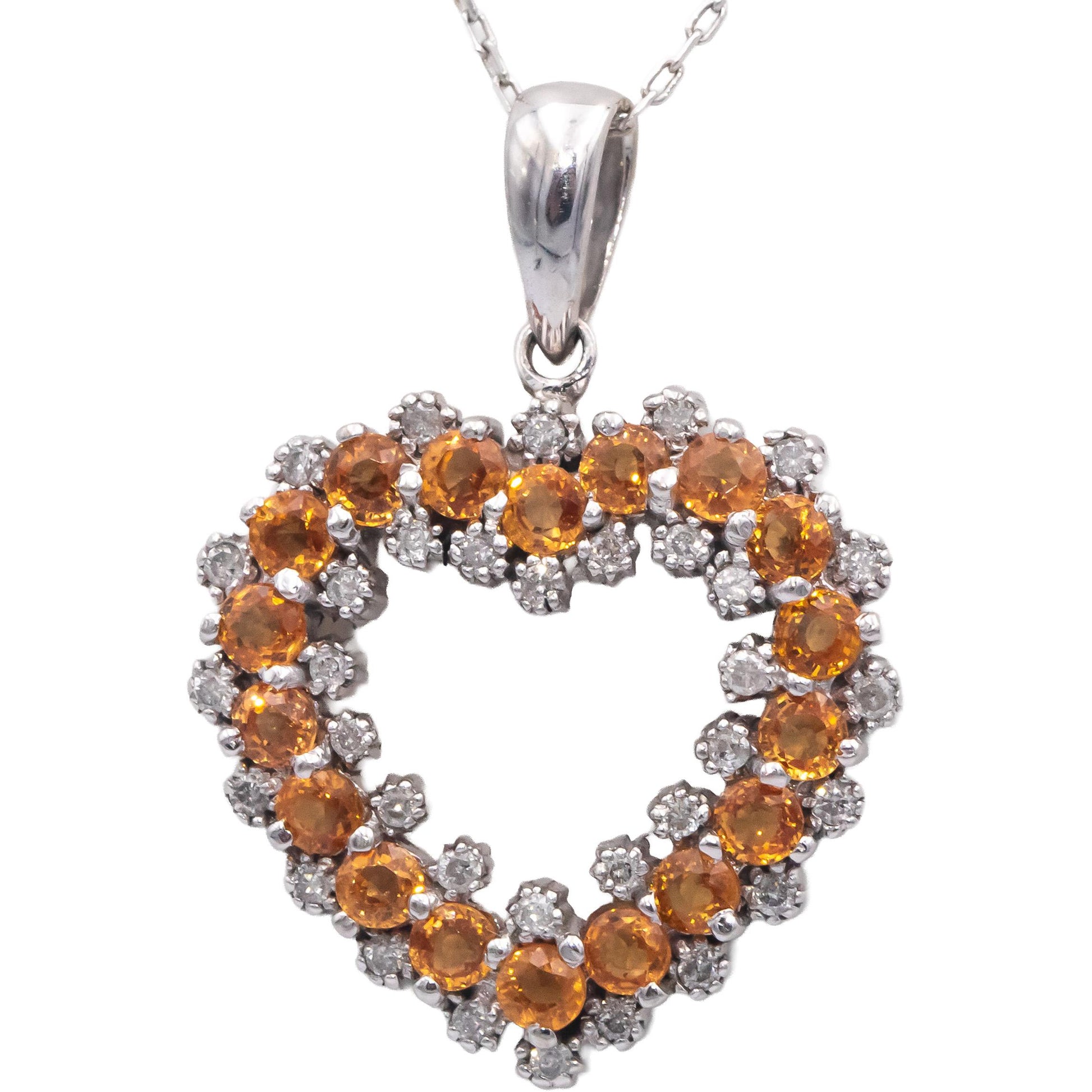 14k White Gold 1.83CT Diamond and Citrine Heart Pendant Necklace