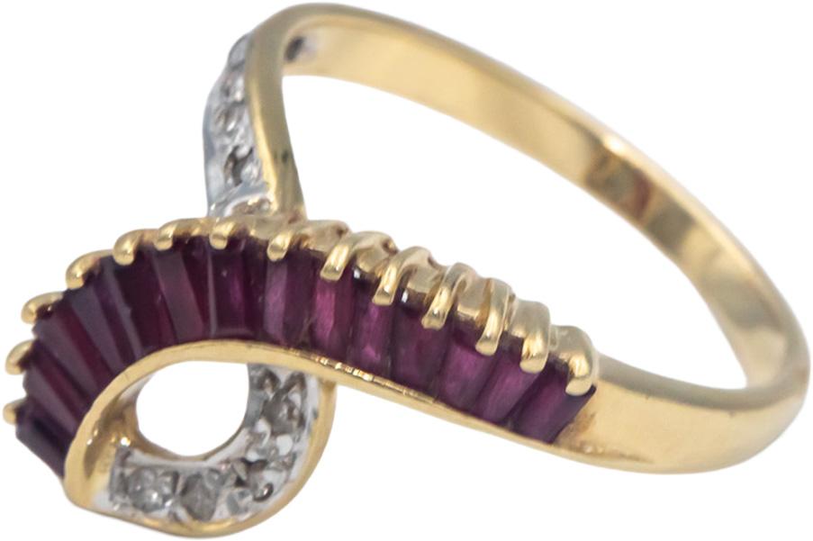 14k Yellow Gold 1.05CT Round Diamond and Baguette Ruby Ring Size 6.25