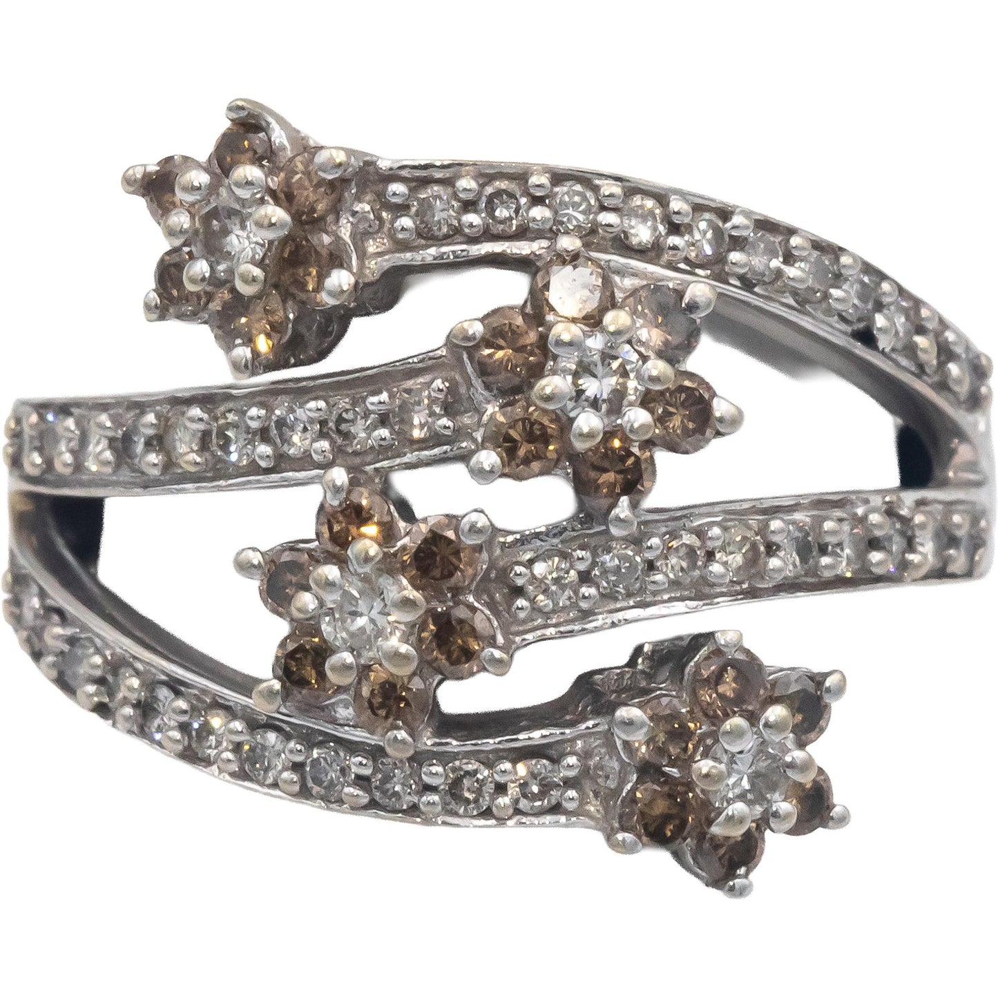 14k White Gold Jewelry 0.75CT Round Cut Diamond Floral Ring Size 8.25