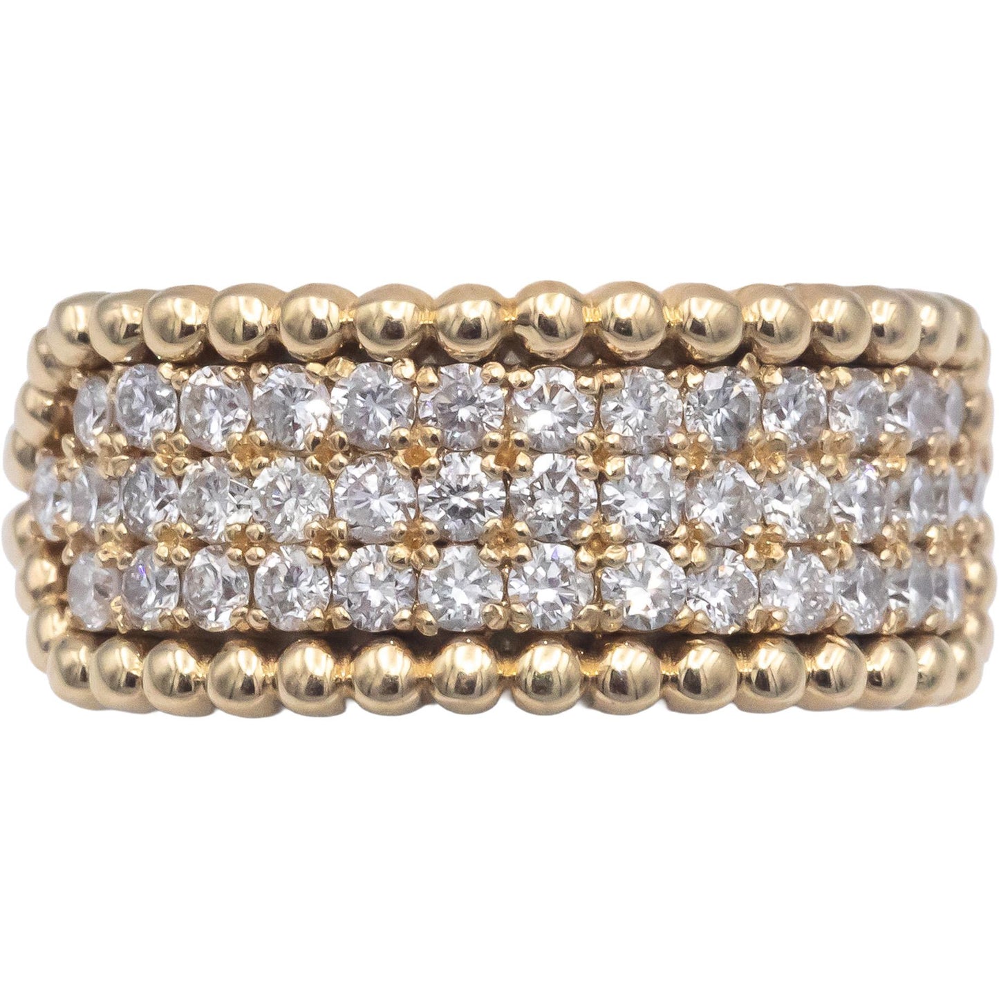 14k Yellow Gold 0.75CT Round Cut Diamond Three Row Band Ring Size 6.75