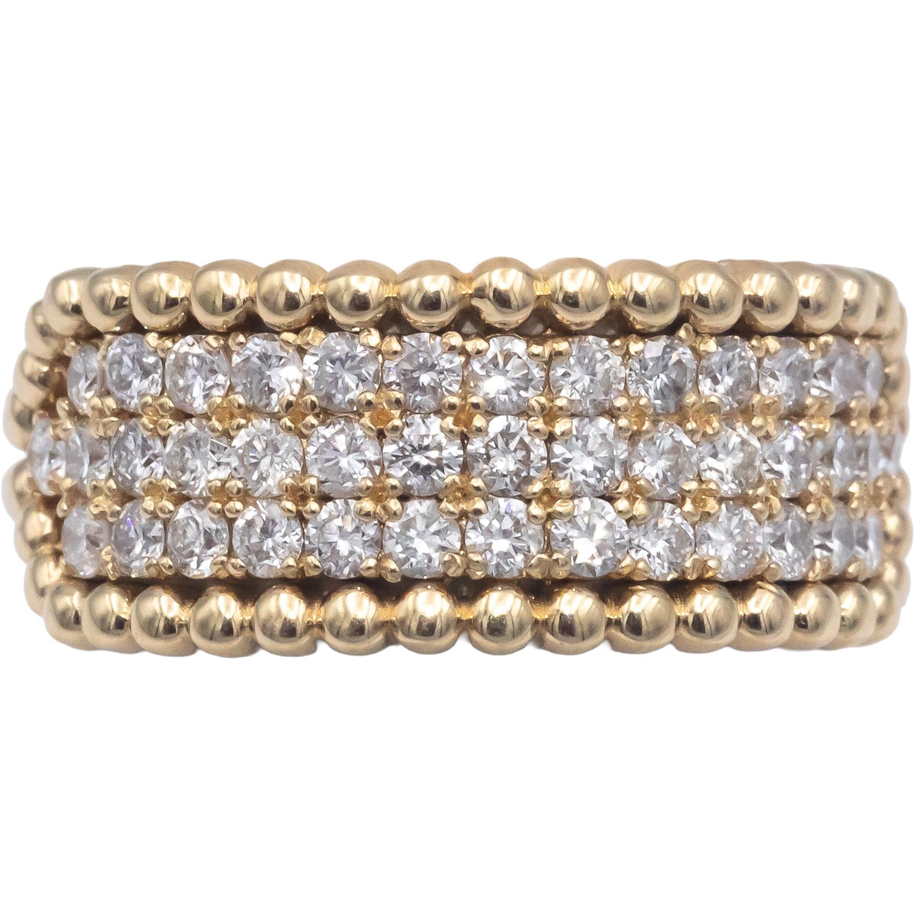 14k Yellow Gold 0.75CT Round Cut Diamond Three Row Band Ring Size 6.75