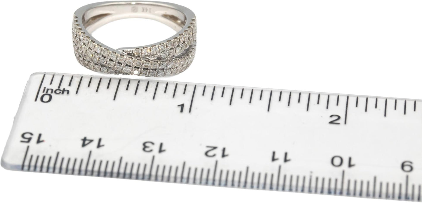 14k White Gold 1.0CT VS Round Cut Diamond Crossover Band Ring Size 7.25