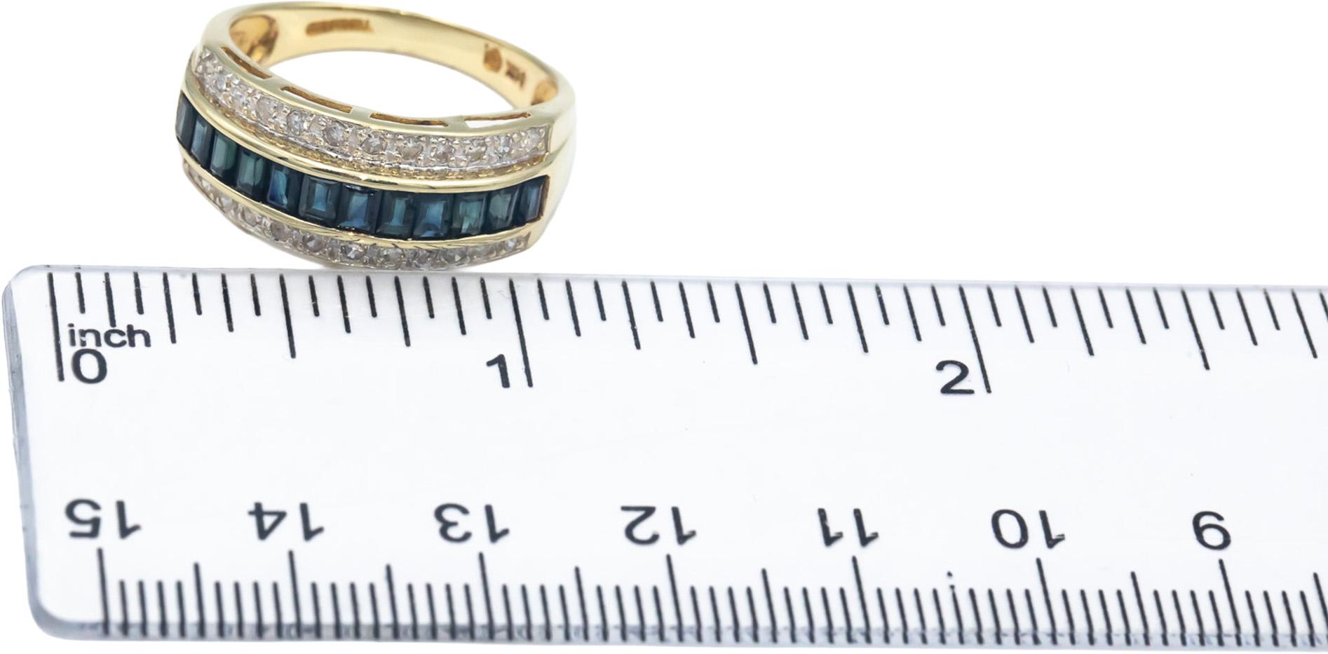 14k Yellow Gold Jewelry 1.50CT Diamond and Sapphire Band Ring Size 8