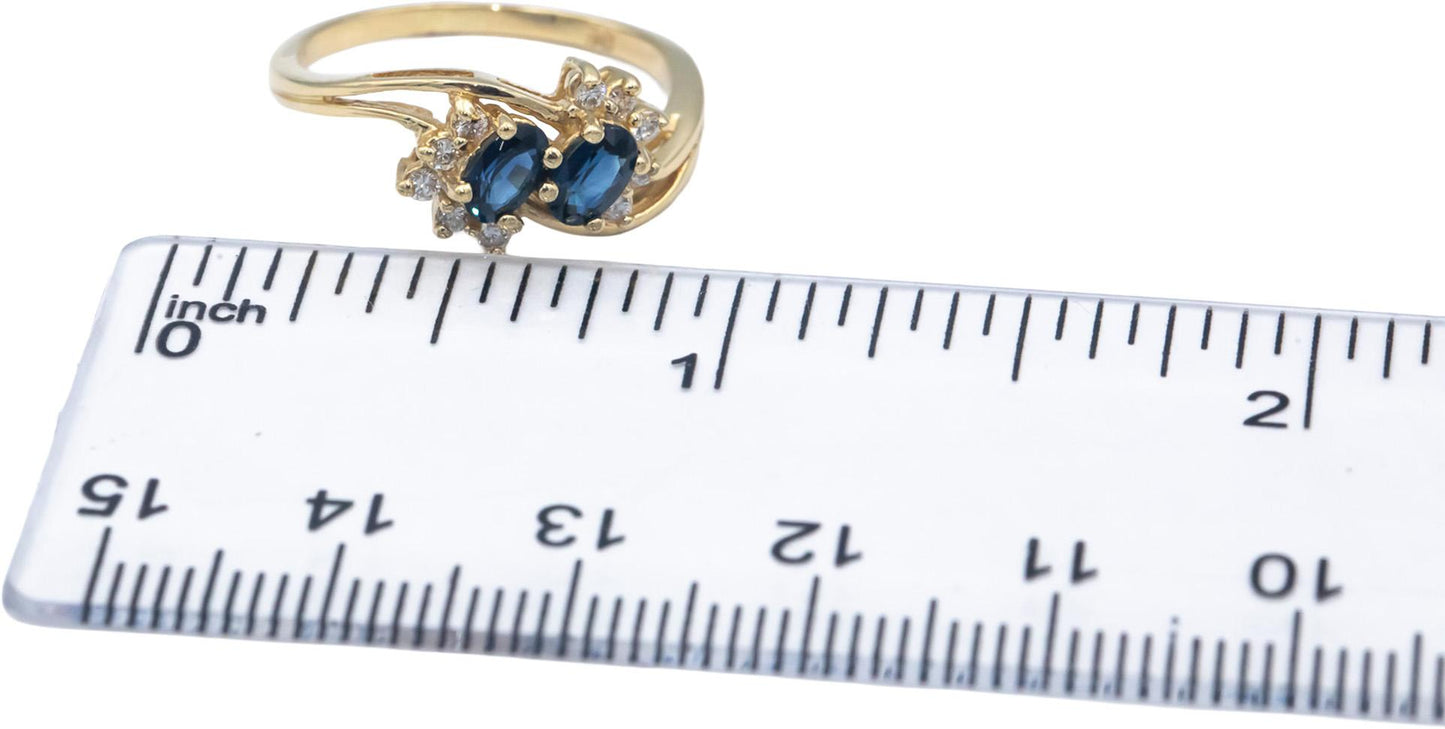 14k Yellow Gold Jewelry 0.65CT Diamond and Sapphire Double Halo Ring Size 6.5