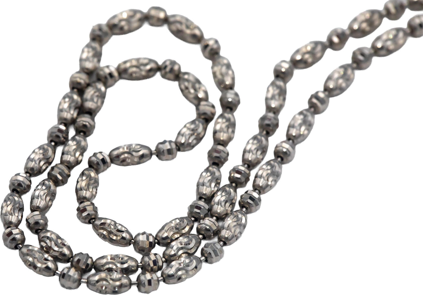 14k White Gold Jewelry 18" Long Diamond Cut Beaded Necklace Chain