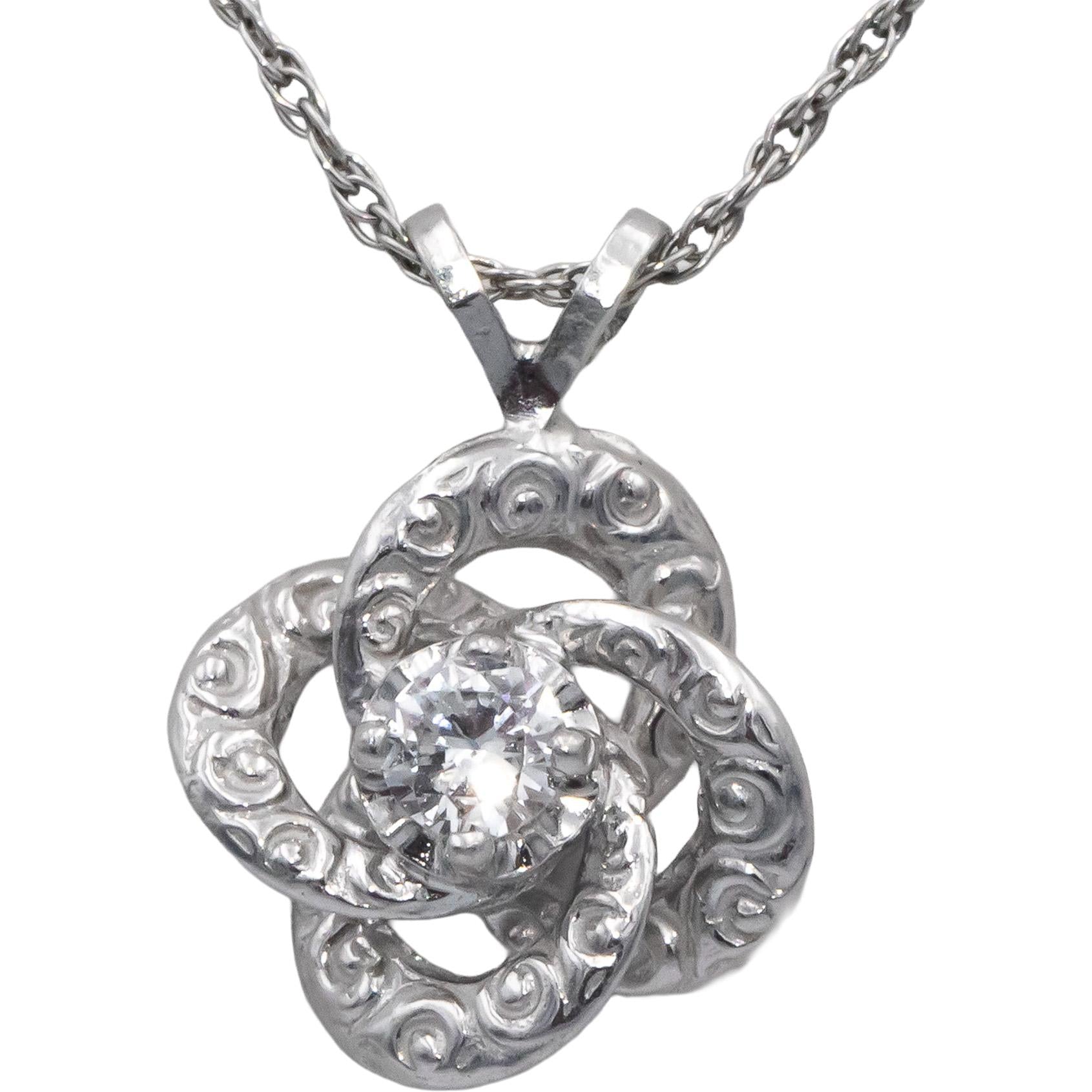 14k White Gold 0.15CT VS Round Cut Diamond Solitaire Pendant Necklace