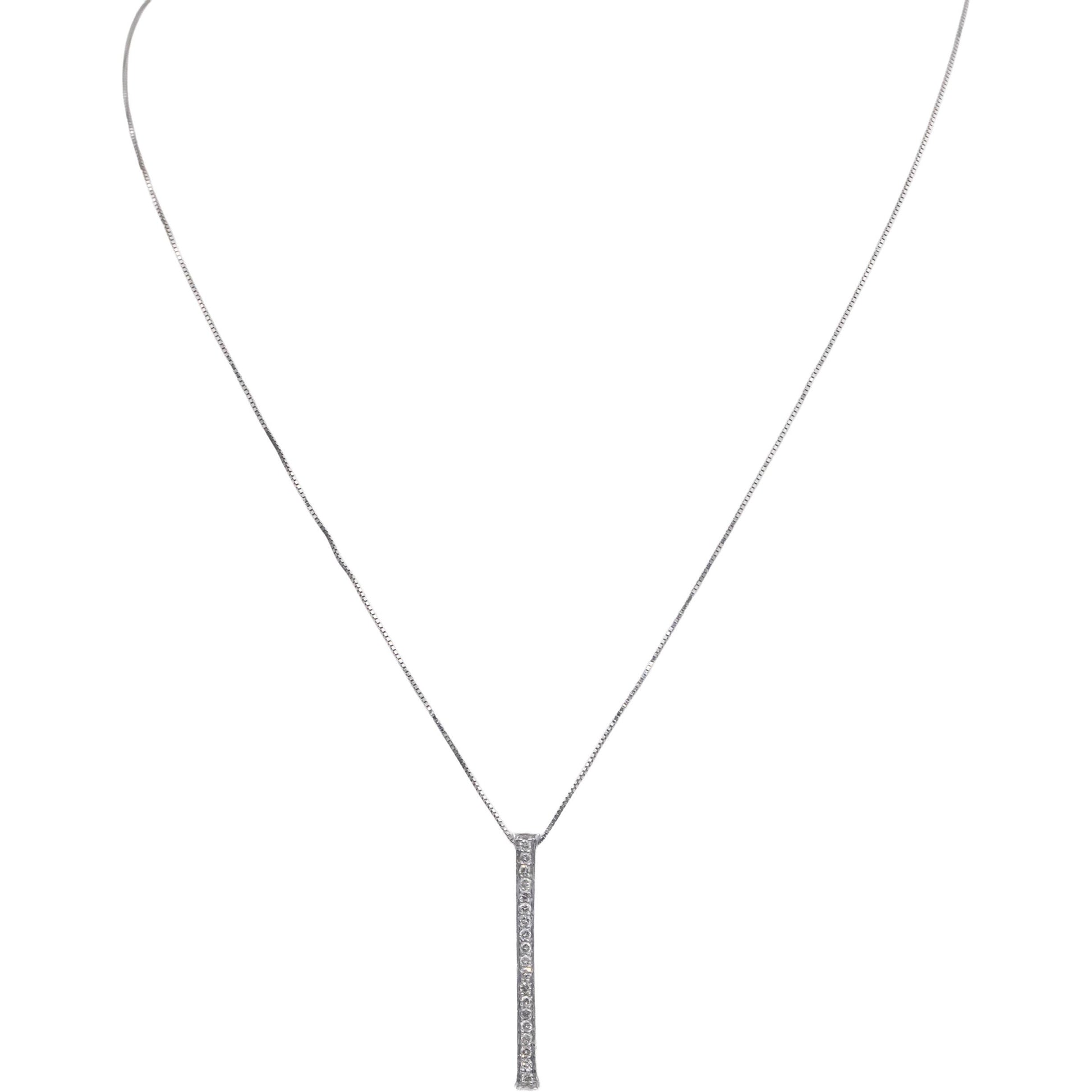 14k White Gold Jewelry 0.23CT Round Cut Diamond Bar Pendant Necklace