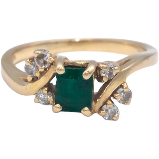 14k Yellow Gold Jewelry 1.0CT Diamond and Emerald Cocktail Ring Size 6