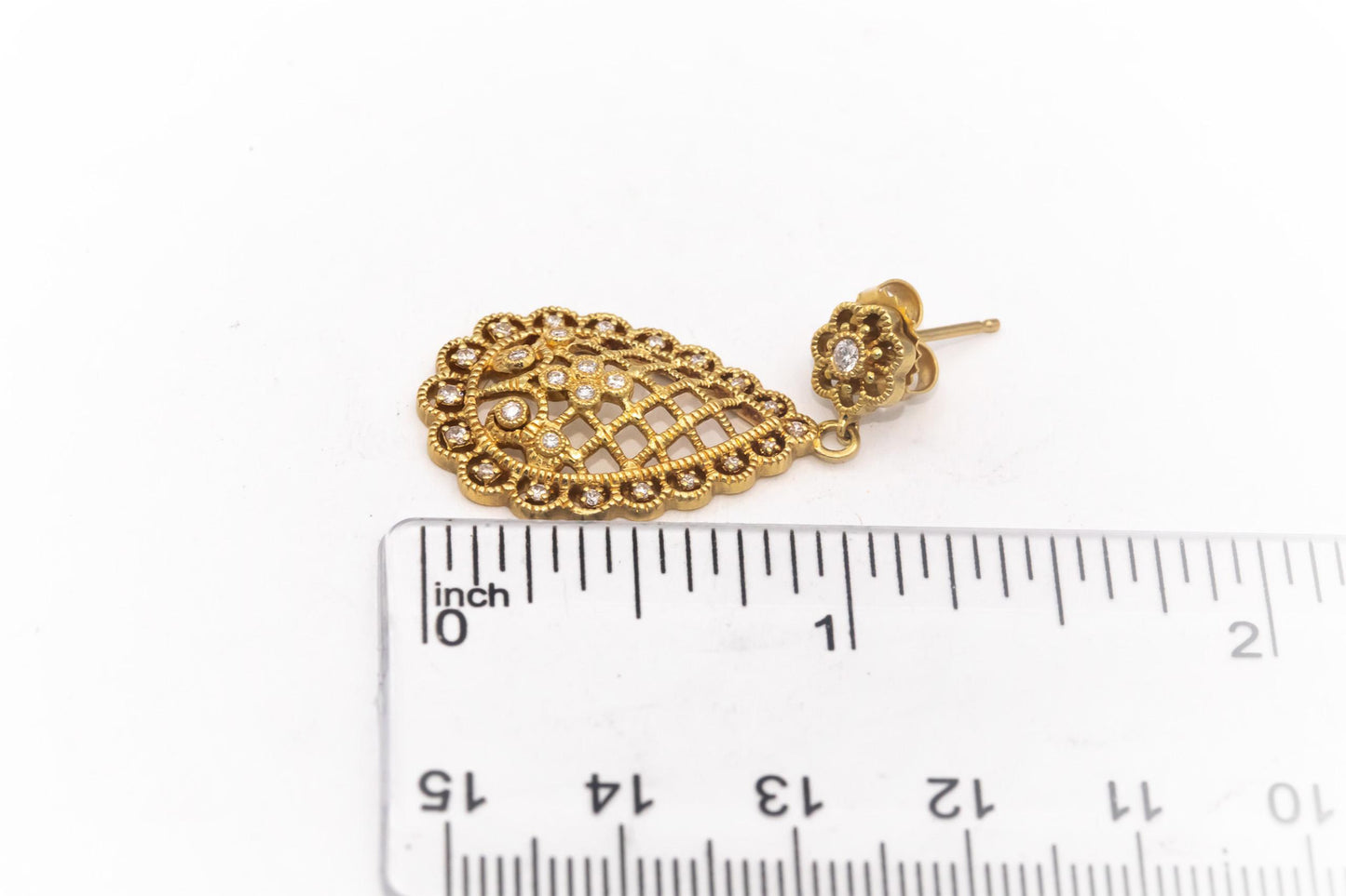 Diamond 18k Yellow Gold VS Round Cut Filigree Drop Dangle Earrings 0.50CT