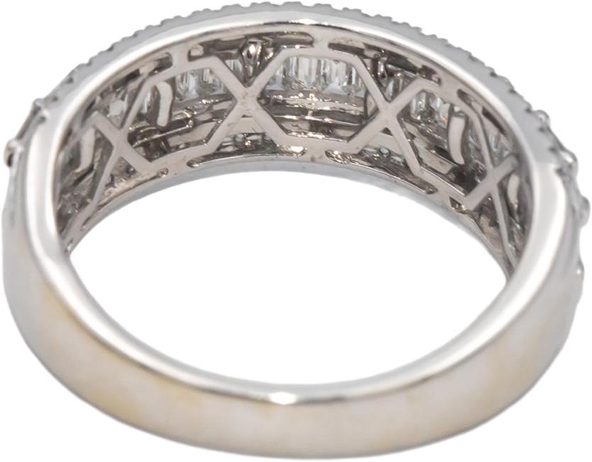 Diamond Round and Baguette Cut 10k White Gold Cluster Band Ring 1.50CT Size 10