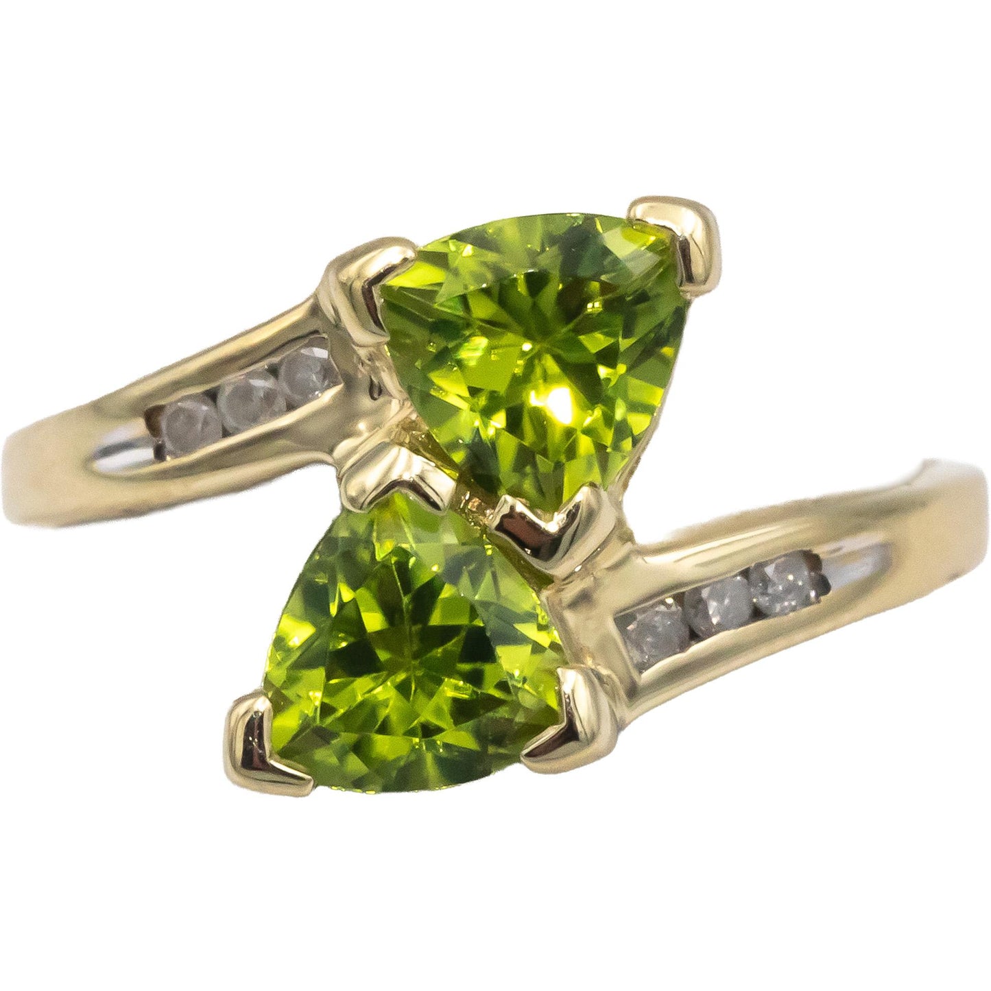 Peridot & Diamond 10k Yellow Gold Crossover Ring 1.55CT Size 7