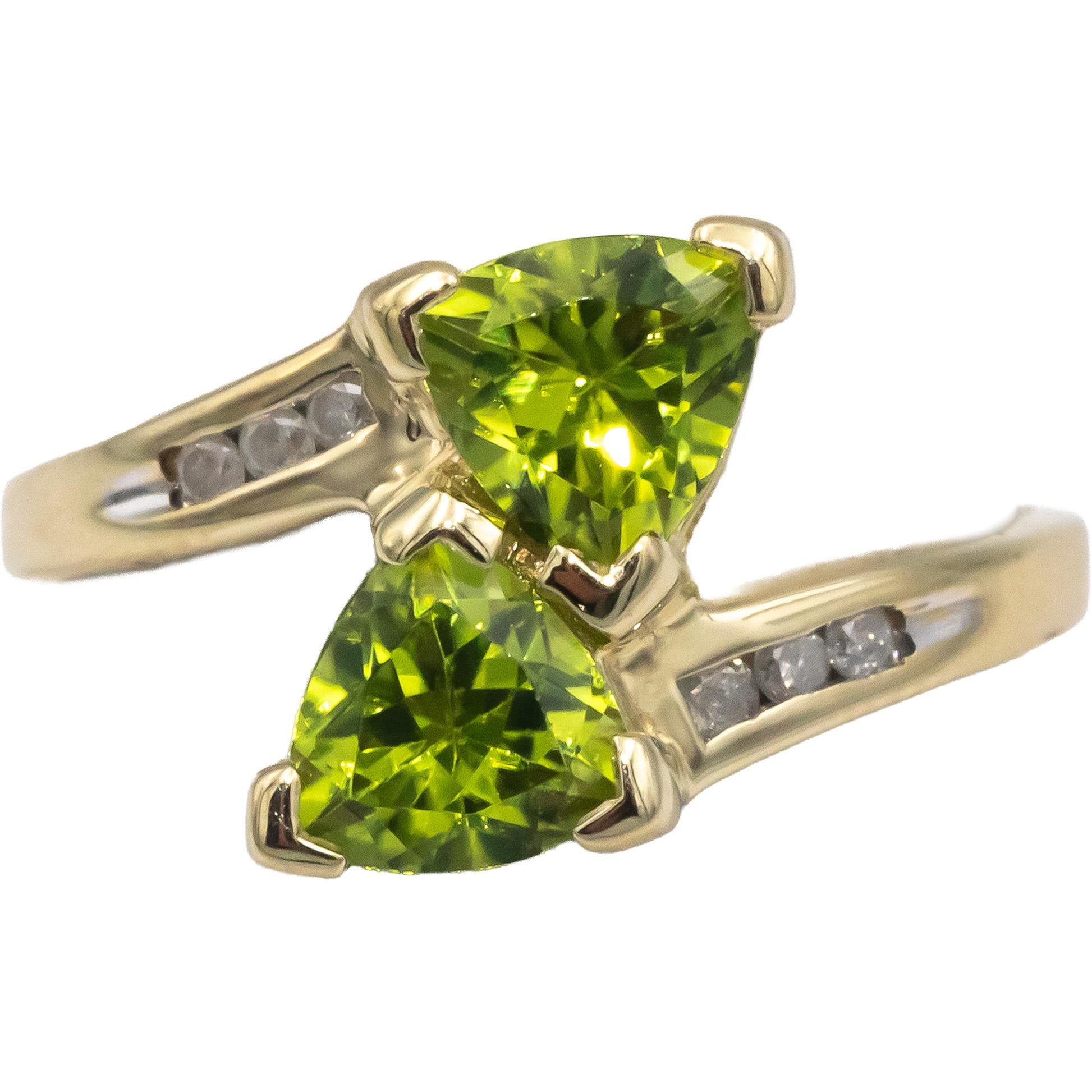 Peridot & Diamond 10k Yellow Gold Crossover Ring 1.55CT Size 7